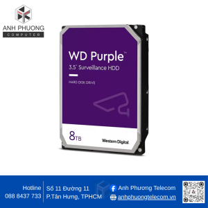 Ổ cứng gắn trong WD HDD Purple 8TB 3.5inch SATA 3, 256MB Cache, 5640RPM (Màu tím) (WD85PURZ)