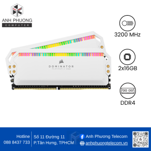 Ram Desktop Corsair Dominator Platinum White RGB (CMT32GX4M2E3200C16W) 32GB (2x16G) DDR4 3200MHz