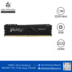 Ram Desktop Kingston Fury Beast KF432C16BB/8 8GB (1x8GB) DDR4 3200Mhz