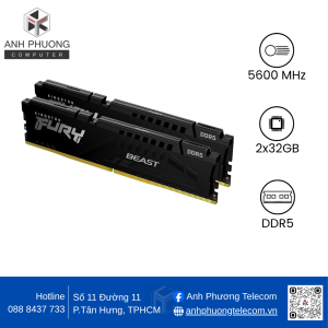 RAM desktop KINGSTON FURY KF556C40BBK2-32 Beast K2 32GB DDR5 5600MHz (2 x 16GB)