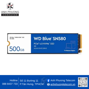 Ổ cứng gắn trong SSD WD Blue SN580 NVMe 500GB PCIe Gen 4.0 (WDS500G3B0E)