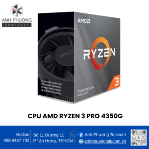 CPU AMD RYZEN 3 PRO 4350G (4 Core/8 Threads - 3.8 GHz Boost to 4.8 GHz - 4MB Cache - AM4)