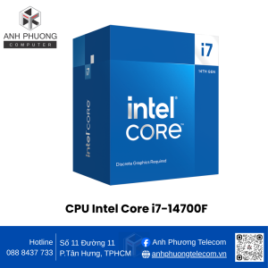 CPU Intel Core i7-14700F (UP TO 5.4GHZ, 20 NHÂN 28 LUỒNG, 33MB CACHE, 65W) - SOCKET INTEL LGA 1700/RAPTOR LAKE