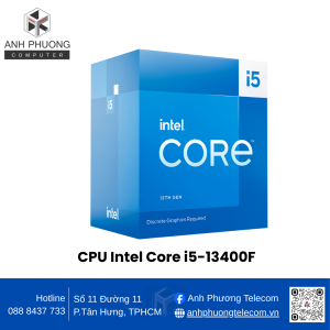 CPU Intel Core i5-13400F RaptorLake (2.50 GHz up to 4.60 GHz/10 Nhân 16 Luồng/20MB/LGA1700)