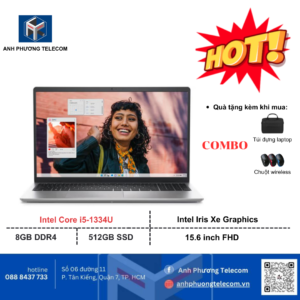 Laptop Dell Inspiron 3530 I5U085W11SLU2 (i5 1334U/ 8GB/ 512GB SSD/ 15.6 inch FHD/ 120Hz/ Win 11/ Office/ Silver/ 1Y)