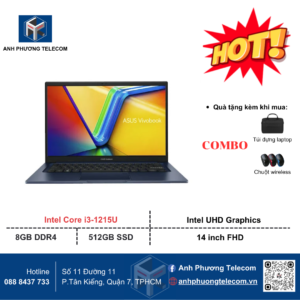 Laptop Asus Vivobook 14 X1404ZA-NK386W (i3-1215U/ Onboard graphics/ 8GB/ 512GB/ Windows 11)