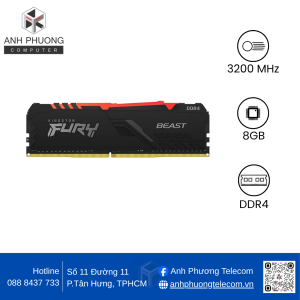 RAM Kingston Fury Beast 8GB 3200 DDR4 RGB (KF432C16BBA/8)