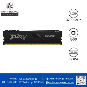 RAM Kingston Fury Beast Black 8GB 3200 DDR4 (KF432C16BB/8)
